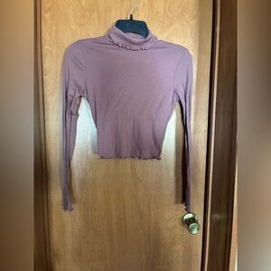 Bozzolo Mauve Ribbed Mock-Neck Long-Sleeve Crop Top Medium
